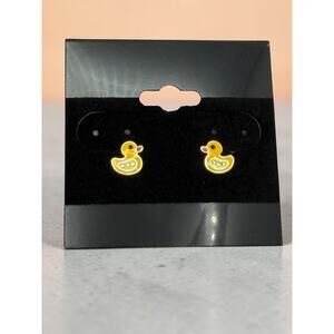 S925 Yellow Duck Enamel Stud Earrings Animal Motif Fashion Jewelry